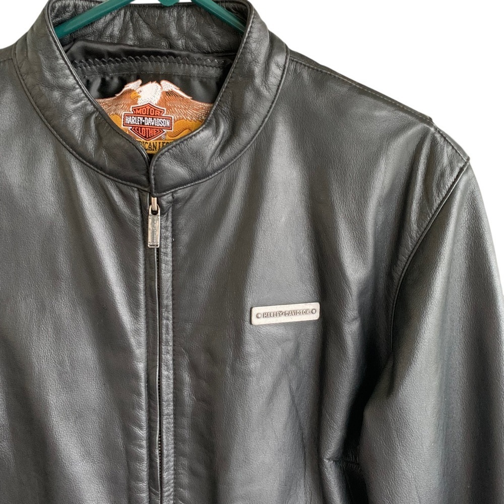 Harley Davidson Black Leather Jacket Moto Women’s Size L Motorcycle Coat Lace Up - Picture 3 of 10
